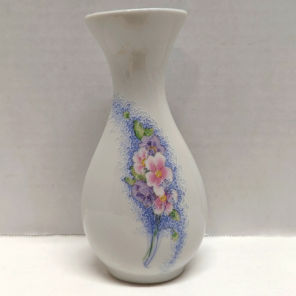Vintage Porcelain Mini Vase - Pink, Purple & Blue Flower Bouquet by Brinn's